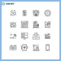 Universal Icon Symbols Group of 16 Modern Outlines of home clock smartphone timer thanksgiving Editable Vector Design Elements