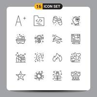 Pictogram Set of 16 Simple Outlines of idea bathing slippers bath wifi signal Editable Vector Design Elements