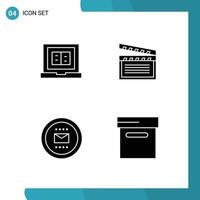 Group of 4 Solid Glyphs Signs and Symbols for book job online video secretary Editable Vector Design Elements