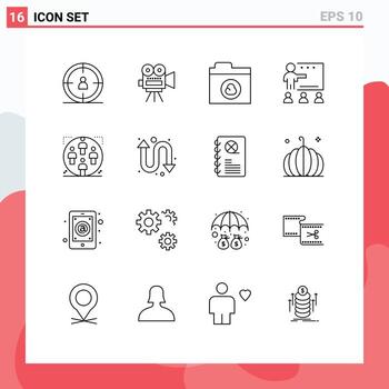 Outline Pack of 16 Universal Symbols of group user folder students people Editable Vector Design Elements