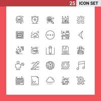 Pack of 25 Modern Lines Signs and Symbols for Web Print Media such as drops color growth king crown Editable Vector Design Elements