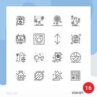 16 Universal Outlines Set for Web and Mobile Applications diagram growth search dollar money Editable Vector Design Elements