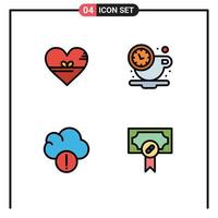 Mobile Interface Filledline Flat Color Set of 4 Pictograms of heart alert like coffee data Editable Vector Design Elements