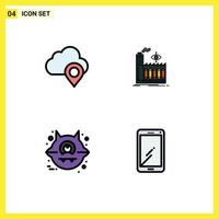 Group of 4 Filledline Flat Colors Signs and Symbols for cloud cat marker business phone Editable Vector Design Elements