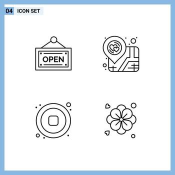 Pack of 4 creative Filledline Flat Colors of open stop location map flower Editable Vector Design Elements
