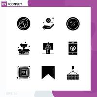 9 Universal Solid Glyph Signs Symbols of filter package commerce box market Editable Vector Design Elements