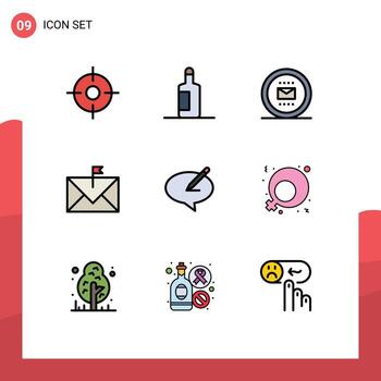 usuario interfaz paquete de 9 9 básico línea de relleno plano colores de mensaje marcado oficina sobre contacto editable vector diseño elementos