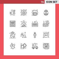 Set of 16 Modern UI Icons Symbols Signs for remote team holidays hosting holiday easter egg Editable Vector Design Elements