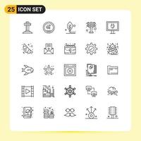 Mobile Interface Line Set of 25 Pictograms of internet power artificial electric tower life Editable Vector Design Elements