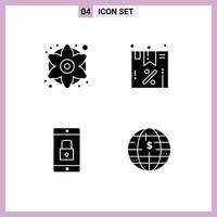 Set of 4 Modern UI Icons Symbols Signs for colorful flowers lock generic flower sale mobile Editable Vector Design Elements