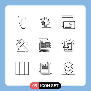 moderno conjunto de 9 9 contornos y símbolos tal como grafico gráfico programación herramientas Sierra editable vector diseño elementos