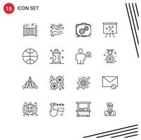 Modern Set of 16 Outlines Pictograph of sport strategy briefcase management work Editable Vector Design Elements