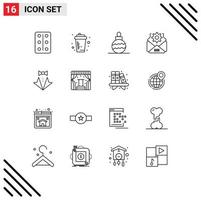 Modern Set of 16 Outlines Pictograph of suit heart new year bow setting Editable Vector Design Elements