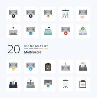 20 Multimedia Flat Color icon Pack like send mail search presentation analytics vector