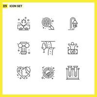 Pictogram Set of 9 Simple Outlines of billionaire route hotel road column Editable Vector Design Elements