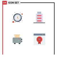 4 Thematic Vector Flat Icons and Editable Symbols of clock toaster watch user browser Editable Vector Design Elements