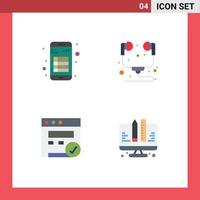 Mobile Interface Flat Icon Set of 4 Pictograms of app browser note hardware web Editable Vector Design Elements