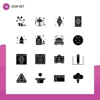 Pictogram Set of 16 Simple Solid Glyphs of direction arrows watch arrow mobile Editable Vector Design Elements