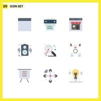 9 Universal Flat Colors Set for Web and Mobile Applications search market online magnify loudspeaker Editable Vector Design Elements