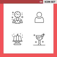 4 User Interface Line Pack of modern Signs and Symbols of businessman food time basic cocktail Editable Vector Design Elements