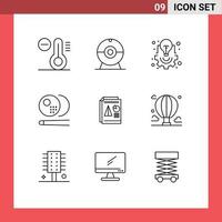 Group of 9 Outlines Signs and Symbols for pie report idea sports pool Editable Vector Design Elements