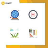 Pack of 4 creative Flat Icons of earth green market place board stationary Editable Vector Design Elements