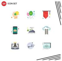 User Interface Pack of 9 Basic Flat Colors of hill service day online success Editable Vector Design Elements