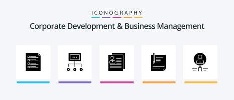 corporativo desarrollo y negocio administración glifo 5 5 icono paquete incluso contacto. perfil. negocio. proceso. organización. creativo íconos diseño vector