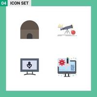 Set of 4 Commercial Flat Icons pack for building monitor mosque forecast microphone Editable Vector Design Elements