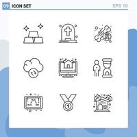 Mobile Interface Outline Set of 9 Pictograms of property house bone sync cloud Editable Vector Design Elements