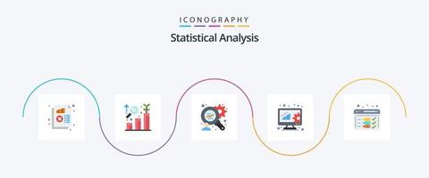 Statistical Analysis Flat 5 Icon Pack Including optimize. analysis. growth. online evaluation. data analytics vector