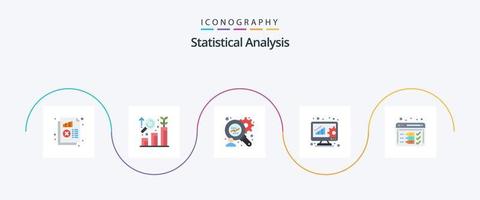 Statistical Analysis Flat 5 Icon Pack Including optimize. analysis. growth. online evaluation. data analytics vector