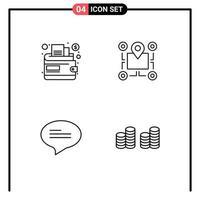 Mobile Interface Line Set of 4 Pictograms of cash conversation location area cash Editable Vector Design Elements