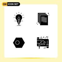 Pack of 4 Modern Solid Glyphs Signs and Symbols for Web Print Media such as bulb asian energy doc bangladesh Editable Vector Design Elements