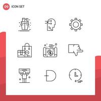 Outline Pack of 9 Universal Symbols of document valentine cogs shopping buy Editable Vector Design Elements