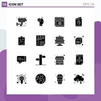Pack of 16 Modern Solid Glyphs Signs and Symbols for Web Print Media such as easter card office web shield Editable Vector Design Elements
