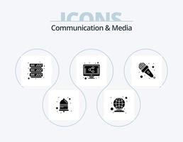 Communication And Media Glyph Icon Pack 5 Icon Design. audio. microphone. database. mic. screen vector