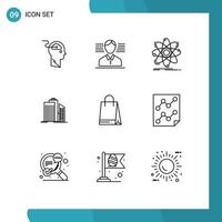 Set of 9 Vector Outlines on Grid for office buildings atom architecture nuclear Editable Vector Design Elements