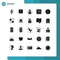 25 Thematic Vector Solid Glyphs and Editable Symbols of warning alert relaxing help communication Editable Vector Design Elements