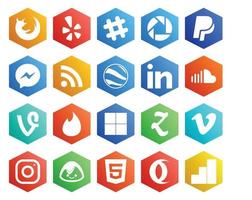 20 Social Media Icon Pack Including zootool tinder rss vine sound vector