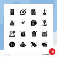 Group of 16 Solid Glyphs Signs and Symbols for food cooking video appliance health Editable Vector Design Elements