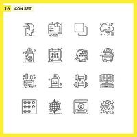 User Interface Pack of 16 Basic Outlines of banking share printing file stack Editable Vector Design Elements