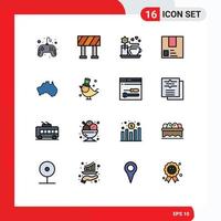 Group of 16 Flat Color Filled Lines Signs and Symbols for location australian hot shipment package Editable Creative Vector Design Elements