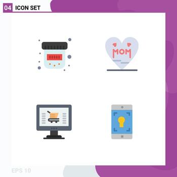 User Interface Pack of 4 Basic Flat Icons of bottle ecommerce heart mother application Editable Vector Design Elements