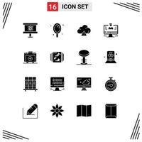 Modern Set of 16 Solid Glyphs Pictograph of bag profile cloud report computer Editable Vector Design Elements