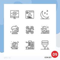 Mobile Interface Outline Set of 9 Pictograms of drone camera cam moon fathers day dad Editable Vector Design Elements