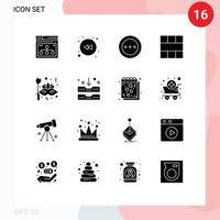 Editable Vector Line Pack of 16 Simple Solid Glyphs of workspace interface ellipsis grid radio Editable Vector Design Elements