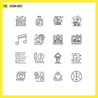 Mobile Interface Outline Set of 16 Pictograms of media light bulb clover idea shopping Editable Vector Design Elements