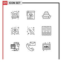 User Interface Pack of 9 Basic Outlines of archive wizard liner magic lungs Editable Vector Design Elements