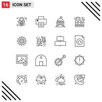 Modern Set of 16 Outlines and symbols such as cog medicine flag liquid ampule Editable Vector Design Elements